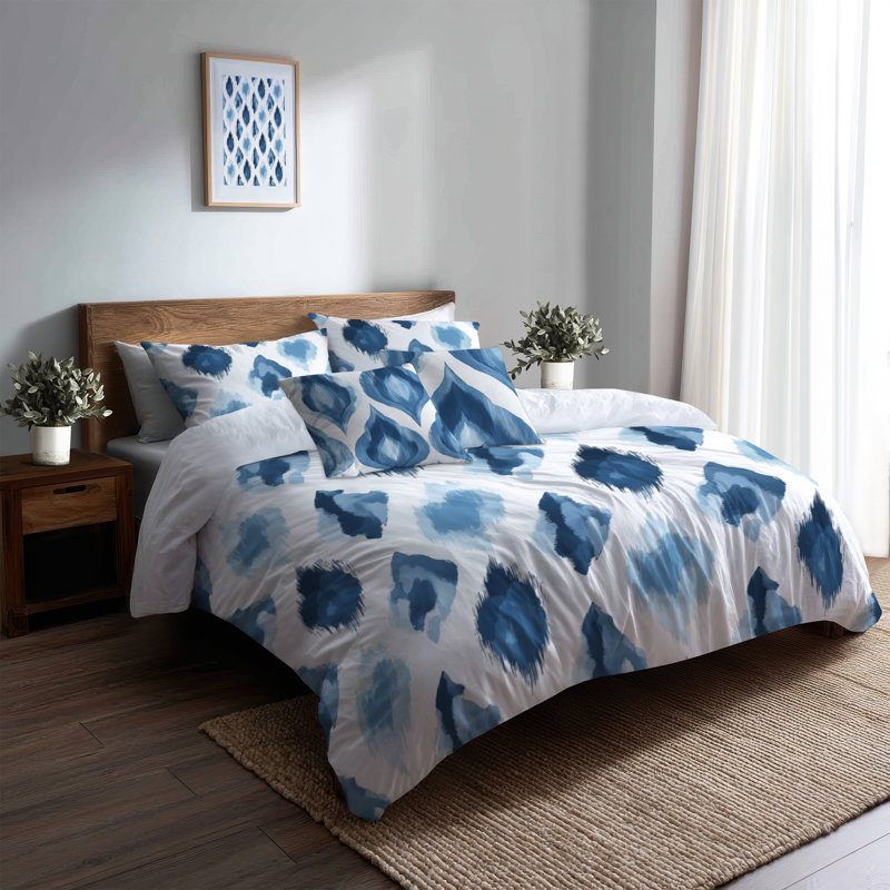 Ensemble de literie 5 pièces Modern - Ensemble de housse de couette et coussin décoratif scandinave bleu et blanc