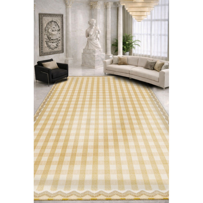 Tapis beige tissé à carreaux Mosso, 3'11" x 5'11"