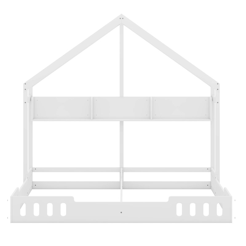 Lit plateforme simple en bois, deux lits partagés avec tablettes et garde-corps