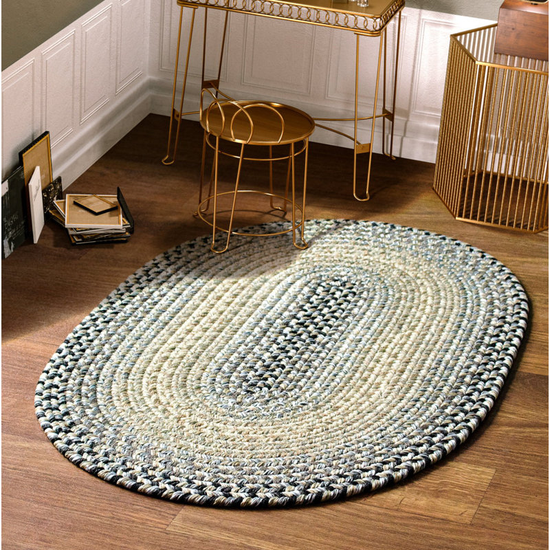 Tapis tressé gris graphite/beige Nereine, Ovale 5 pi x 8 pi