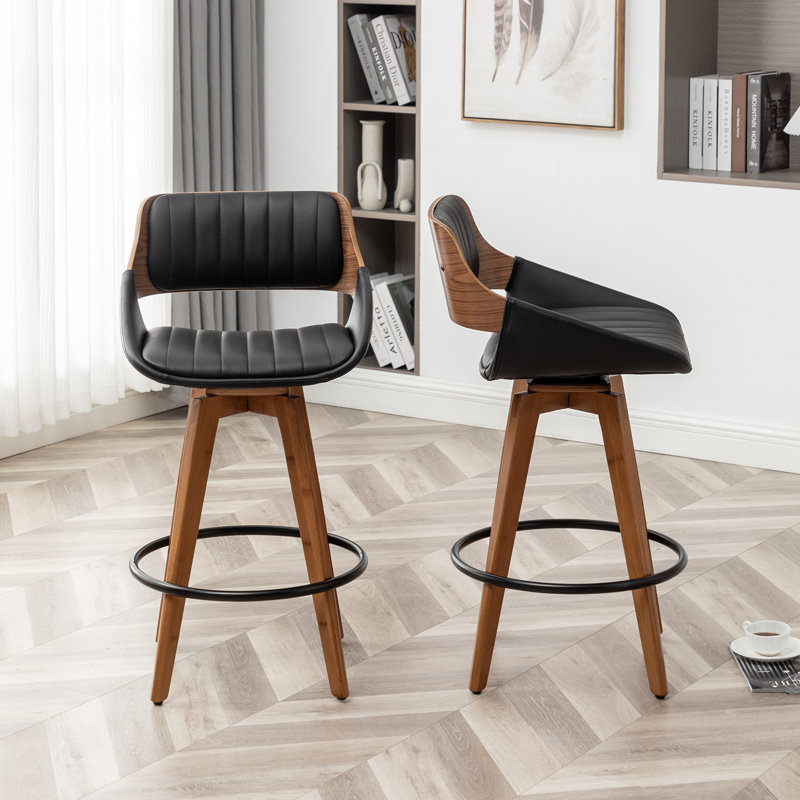 Tabouret pivotant Jobani, Noir, Tabouret de comptoir (siège d'une hauteur de 26 p