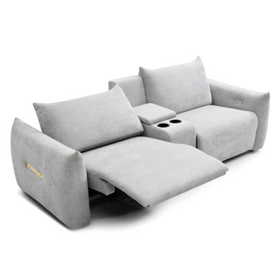 Power Lift Couch With 2 Cup Holders And Storage - Gray Linen Upholstered For Home Theater Primary Living Area Powered