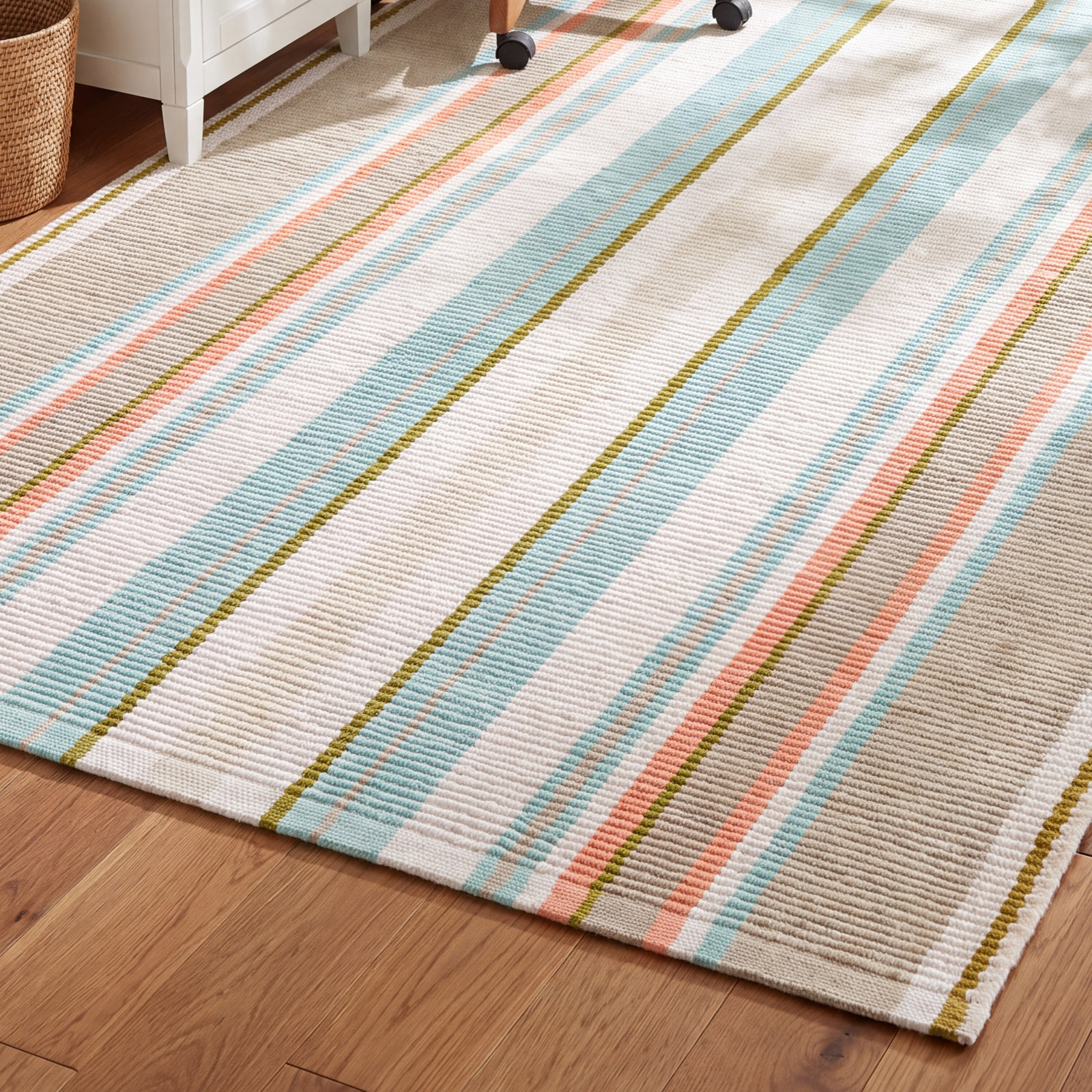 Daphne Sky Hand-Woven Striped Cotton Rug, Rectangle 5' x 8'