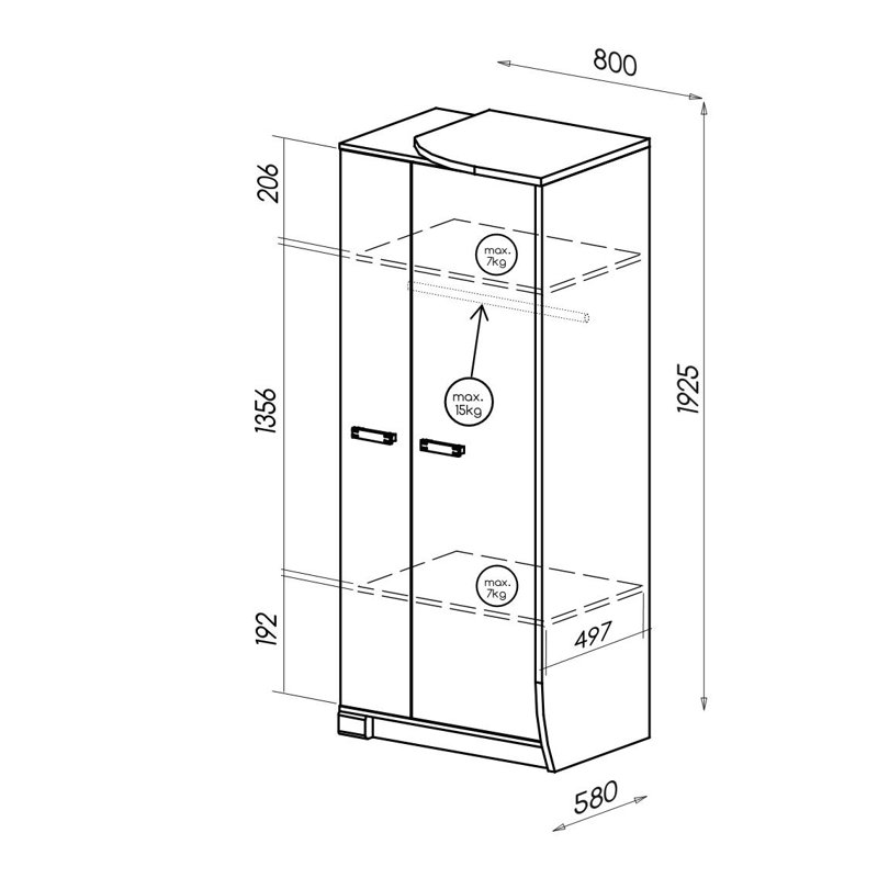 Edeltraudt 2 Door Solid + Manufactured Wood Wardrobe