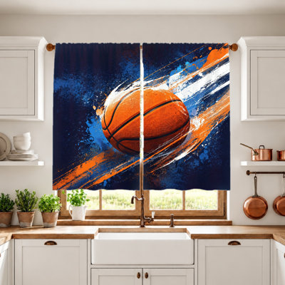 2 pièces de rideaux de basketball, effet de flou de mouvement, conception énergique d'éclaboussures de sport, pour décor de chambre d'adolescent, de garçon, de salon, de chambre à coucher