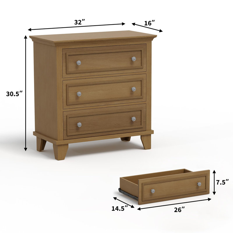 81.3 cm W Chest of 3 Drawers, Brown