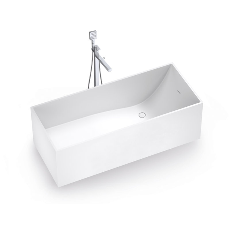 Solid Surface Bathtub: 66.9 in Freestanding Rectangle Soaking Tub - Easy Install