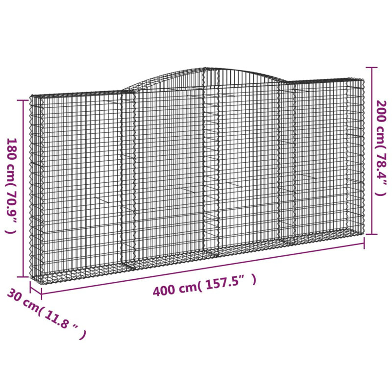 Blasingim Silver Metal Arched Gabion Baskets, 200cm H x 400cm W x 30cm D
