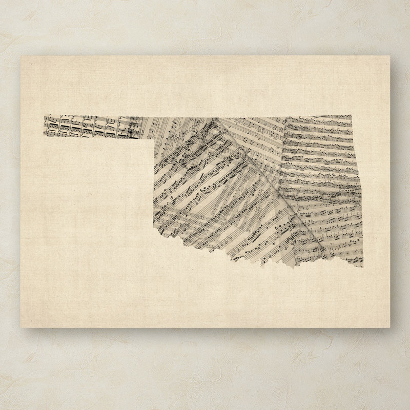 « old sheet music map of oklahoma », impression sur toile tendue, H 14 po x l 19 po x P 2 po