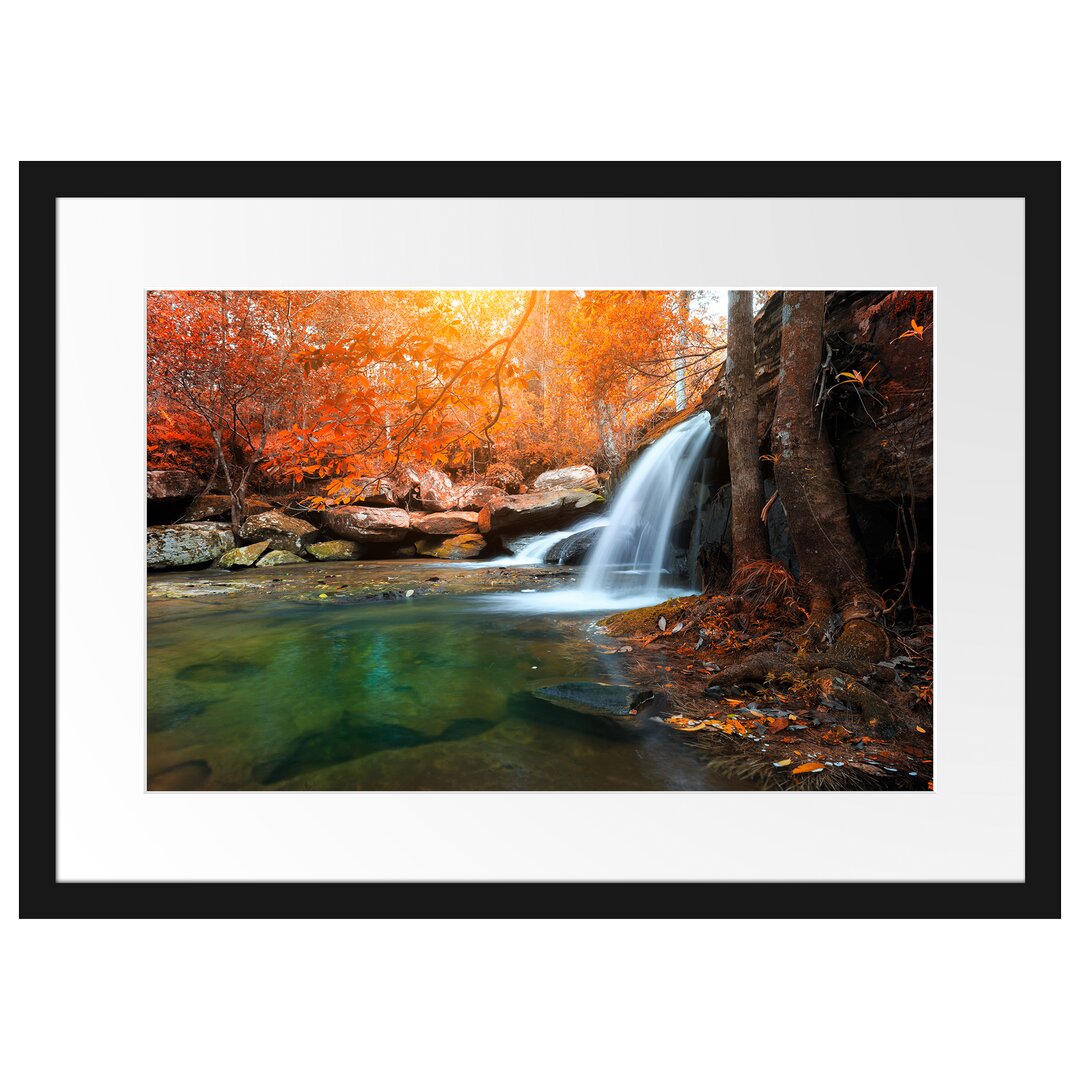 Gerahmtes Poster Wasserfall im Wald