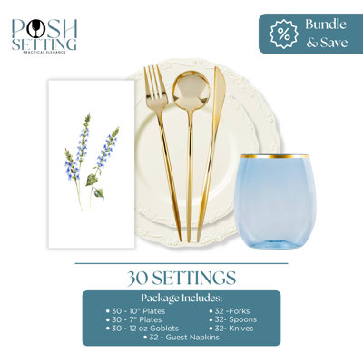 Cream Elegant Disposable Plastic Deluxe Party Bundle - Vintage