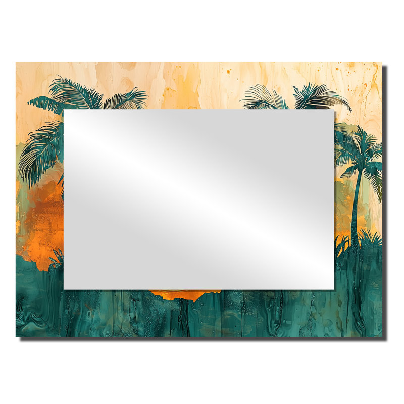 Palmiers colorés dans une île tropicale II - art mural miroir palmiers et palmiers - imprimé sur métal, 24" x 32"
