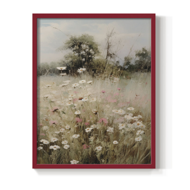 Impression florale vintage encadrée CCxxxiv - bois massif, H 11 po x l 9 po, Rouge