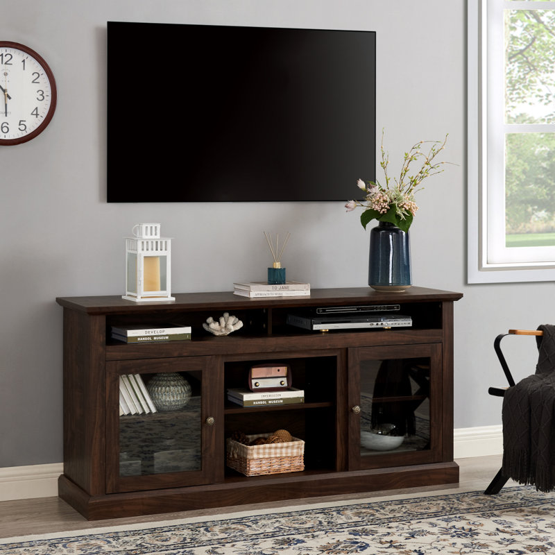 Contemporary TV Media Stand Modern Entertainment Console With 18" Fireplace Insert For TV Up To 65" With Open And Closed Storage Space, , 60"W*15.75"D*29"H