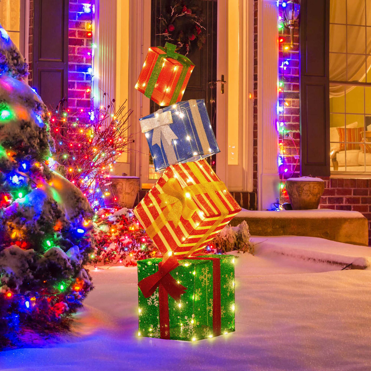 Bungalow Rose Lighted Gift Boxes Set Of 4 With Warm White Led Lights ...