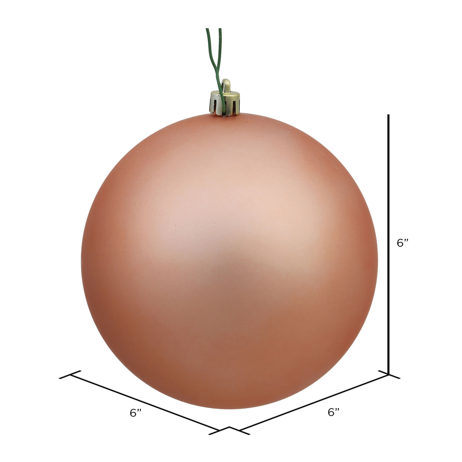 Christmas Ball Ornament, 6" H x 6" W x 6" D, Matte Rose Gold