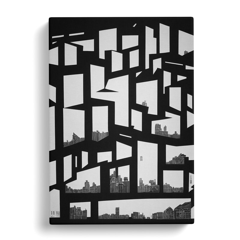 Monochrome City Skyline Abstract No.3 - Wrapped Canvas Print, 50cm H x 35cm W x 3cm D, Wrapped Canvas