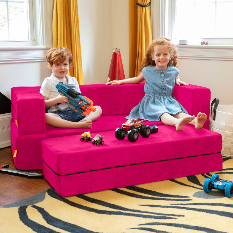 Altermease Zipline Sofa & Large Ottoman 3 in 1 Fold Out Sofa, Big Kids, Fuchsia