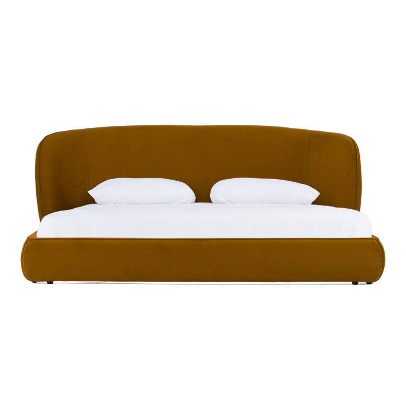 Lambert - Lit tapissier moderne en tissu orange brûlé, Très grand, Orange brûlé