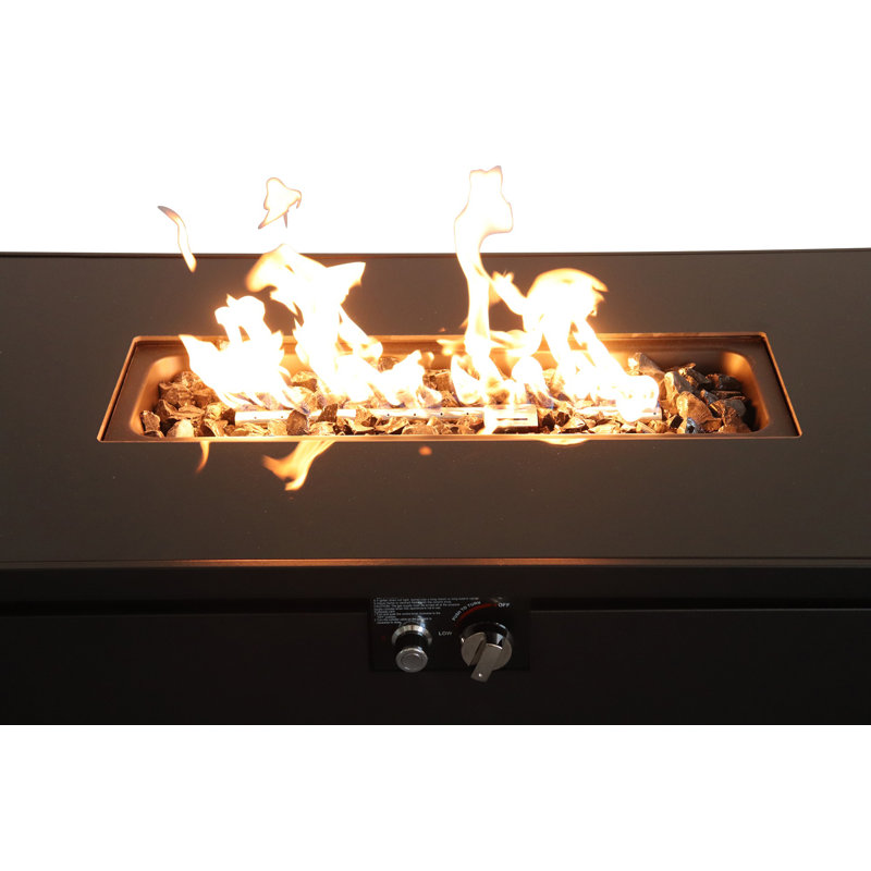 43” Smoked Glass Metal Rectangle Fire Pit, Black