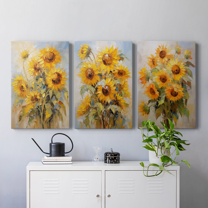 Étude florale série CL III - Ensemble de 3 toiles tendues avec châssis - Prêt à être accroché, H 12 po x l 8 po