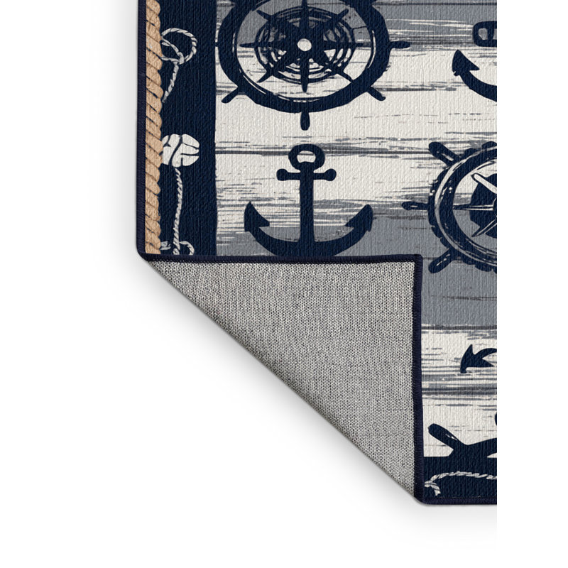 Washable Industrial Nautical Plus Coastal Area Rug, Runner 2' x 4'