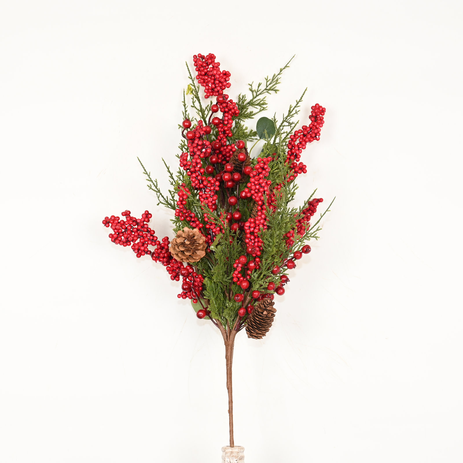 30" Artificial Cypress Holly Berries Pinecone Branch For Vase Filler, Farmhouse Long Stem Foliage Sprays, Winter Christmas Day Holiday Home Office Table Centerpiece Decor