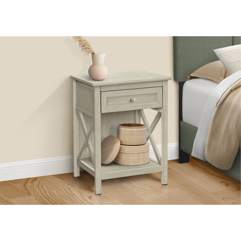Table d'appoint transitionnelle avec tablette inférieure et rangement en blanc antique 2 pour chambre à coucher