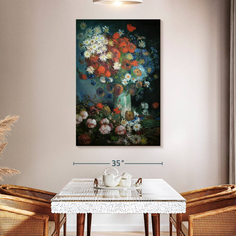 Harnek nature morte avec des fleurs et des roses des prés, H 51 po x l 34 po