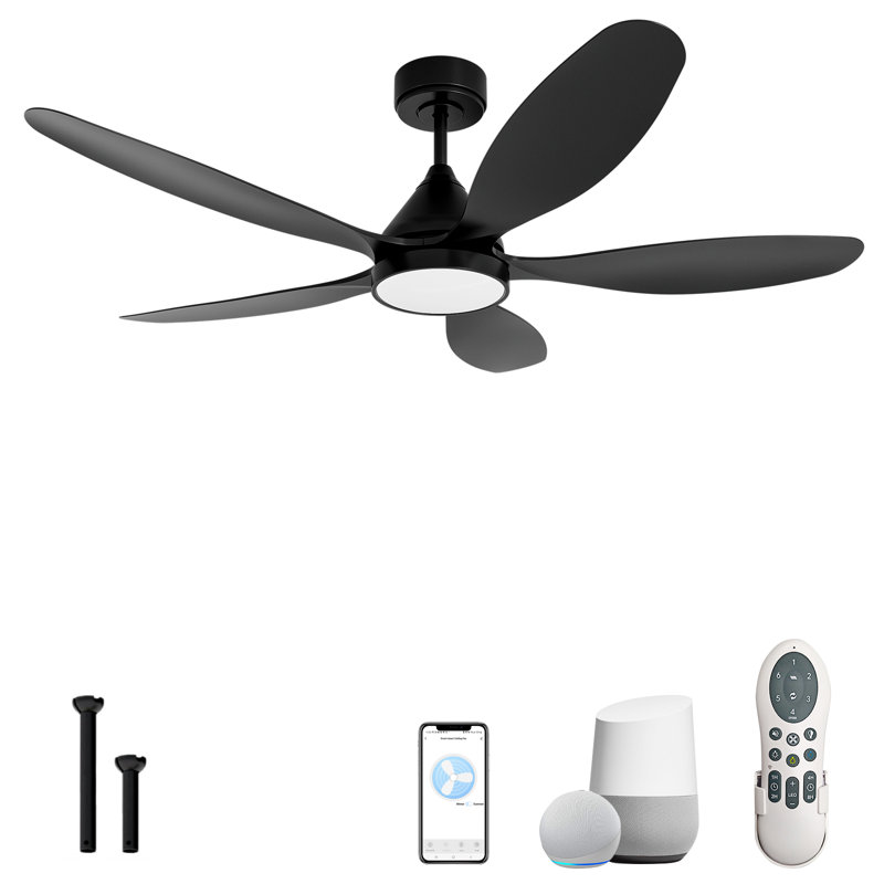 52 Inch 5-blade Smart Ceiling Fans With Light, Reversible Ceiling Fan With Alexa,app Controls And Remote, High Cfm 8811, Quiet Dc Motor 6 Speed, Timing, Dimmable 3cct Led Light, Black