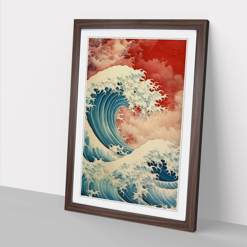 Wave Japanese Renaissance Art - Framed Print, Walnut Framed, 46cm H x 34cm W