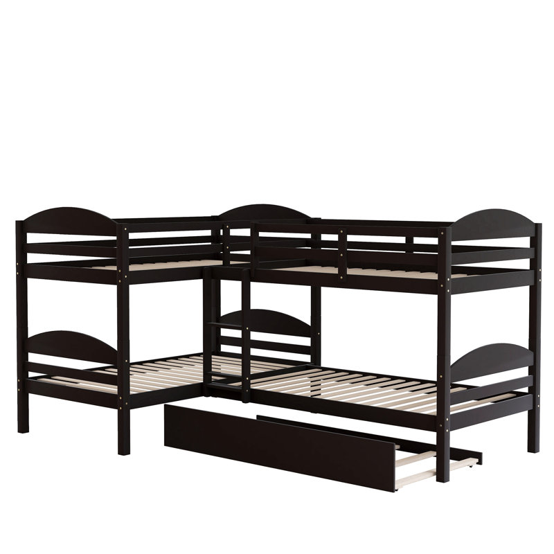 Lit simple superposé en forme de L avec lit gigogne - Offre une expérience de sommeil confortable idéale pour les escapades à Lake House