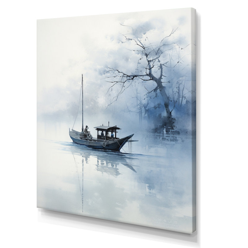 Art asiatique, bateau bleu - impression, H 32 po x l 24 po x P 1 po, Toile tendue