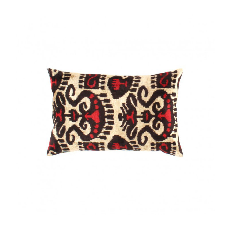 Oreiller en soie TI 162 TI 162, Ikat noir / rouge / beige