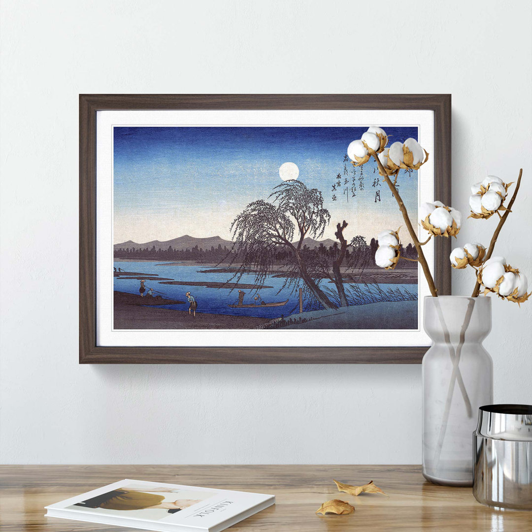 Autumn Moon on the Tama River by Utagawa Hiroshige - Framed Print