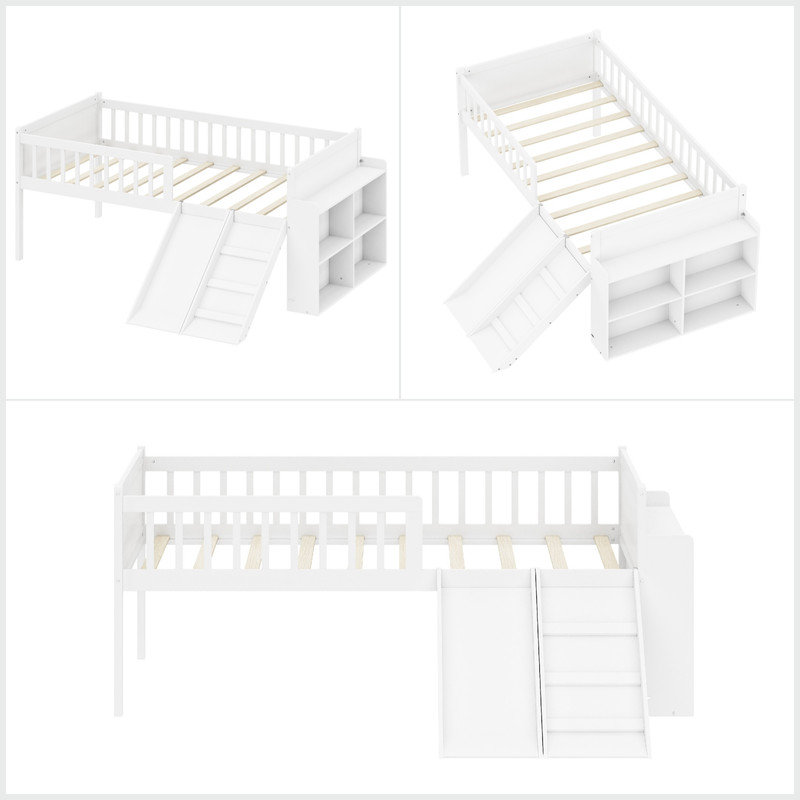 Kids Twin Bed, Kids Bed with Slide, White