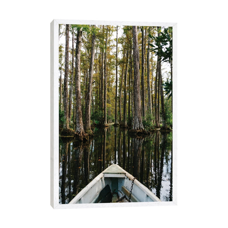 Charleston Cypress Gardens Boat IV by Bethany Young - Print on Canvas, 66.04cm H x 45.72cm W x 3.81cm D, White Framed