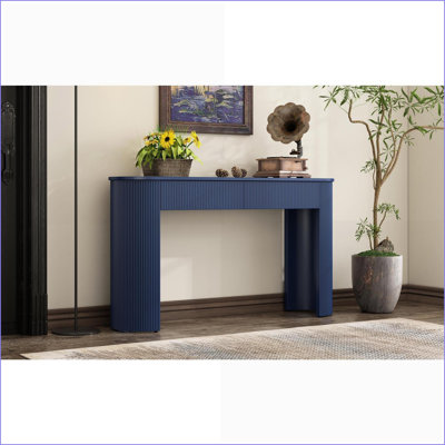 Table basse cannelée moderne à 2 tiroirs Trexm - Plateau ovale pour le salon, beaucoup de rangement Pieds de colonne stables