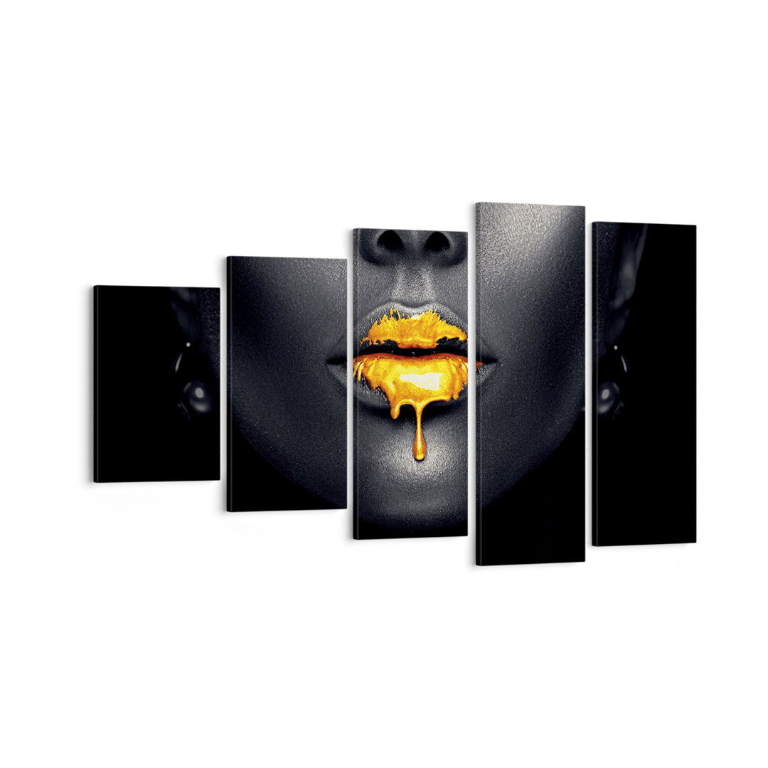 5-tlg. Leinwandbilder-Set Gold Mouth Black