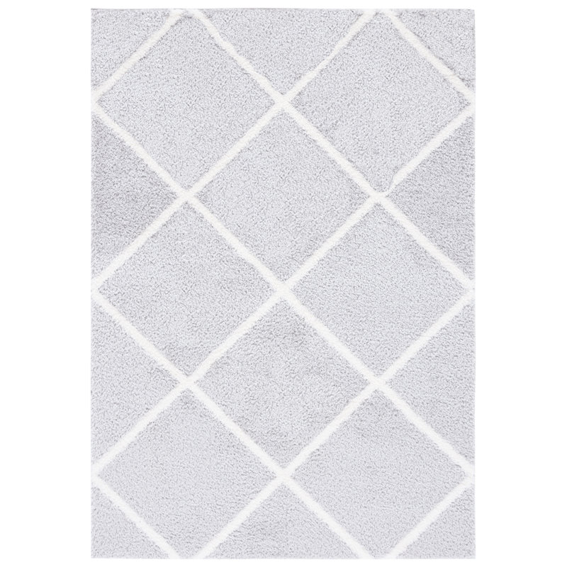 Tapis géométrique gris clair / blanc, Rectangle 5 pi x 7 pi