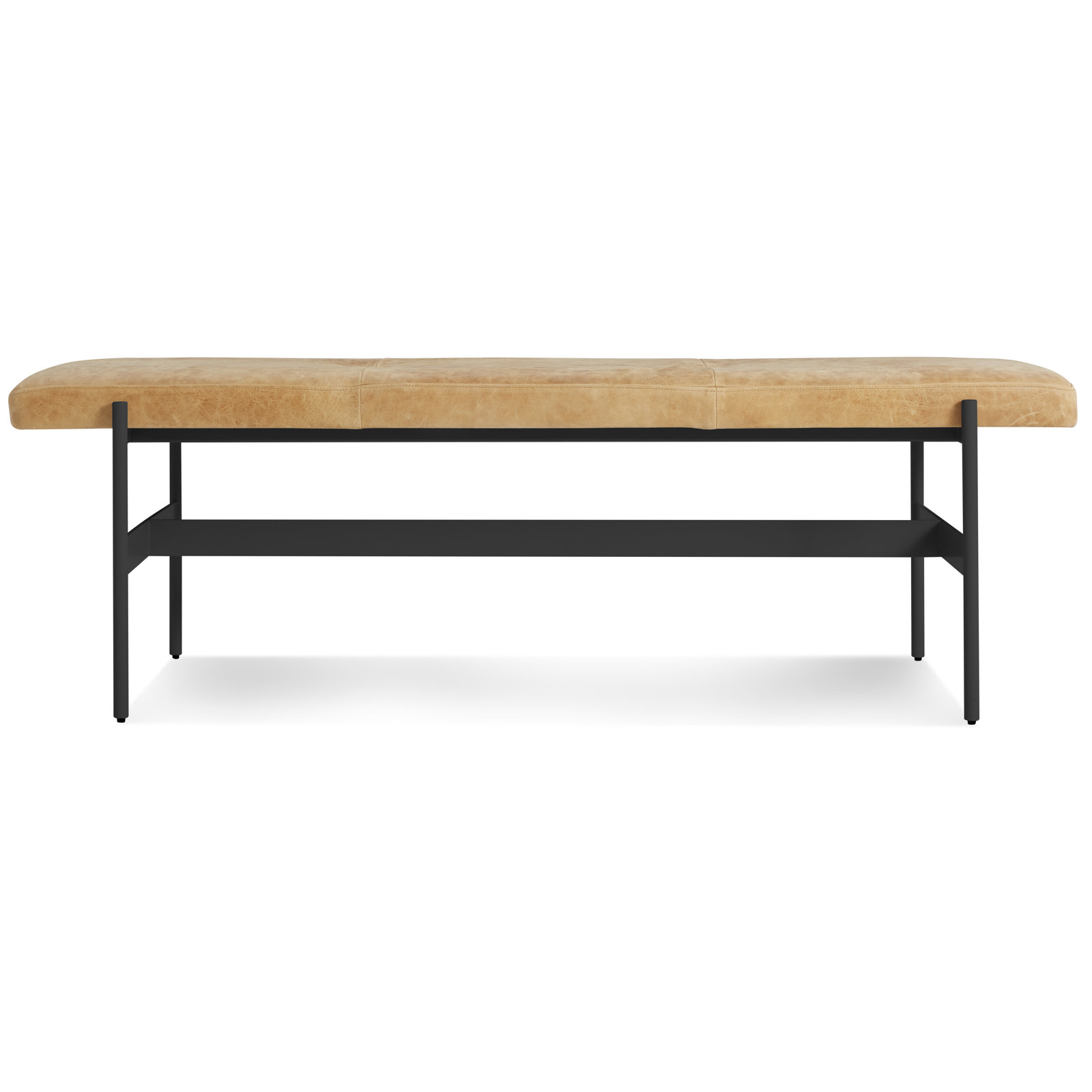 Daybench Genuine Leather Bench, Oblivion, Camel Genuine Leather, 17" H x 55" W x 14" D