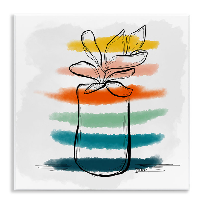 Plaque murale plante avec rayures colorées, design par Beki Marquardt