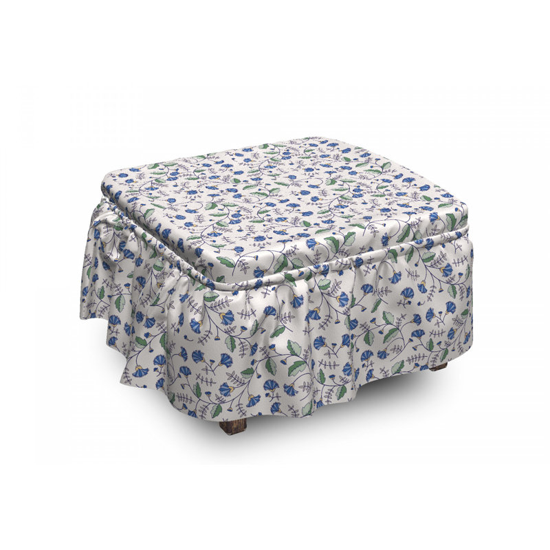 Housse pour repose-pieds, bleuets, et feuilles