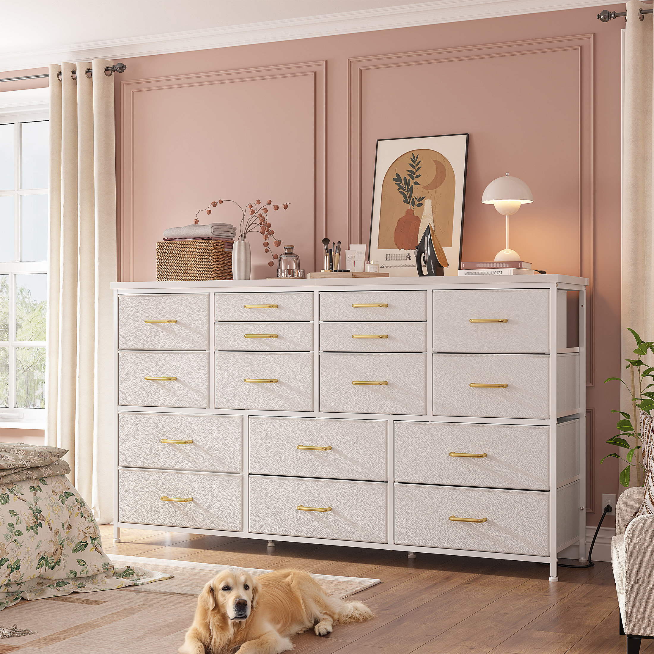 Ebern Designs 16 Drawer Dresser For Bedroom, 51.1" Wide Long Dresser With Charging Station For 60" Tv Stand & Reviews | Wayfair