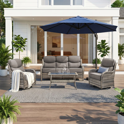 Wickes Haven 5-Person PE Wicker Outdoor Patio Conversation Set With Sofa Swivel Glider Chairs And 6" Thickness Cushions
