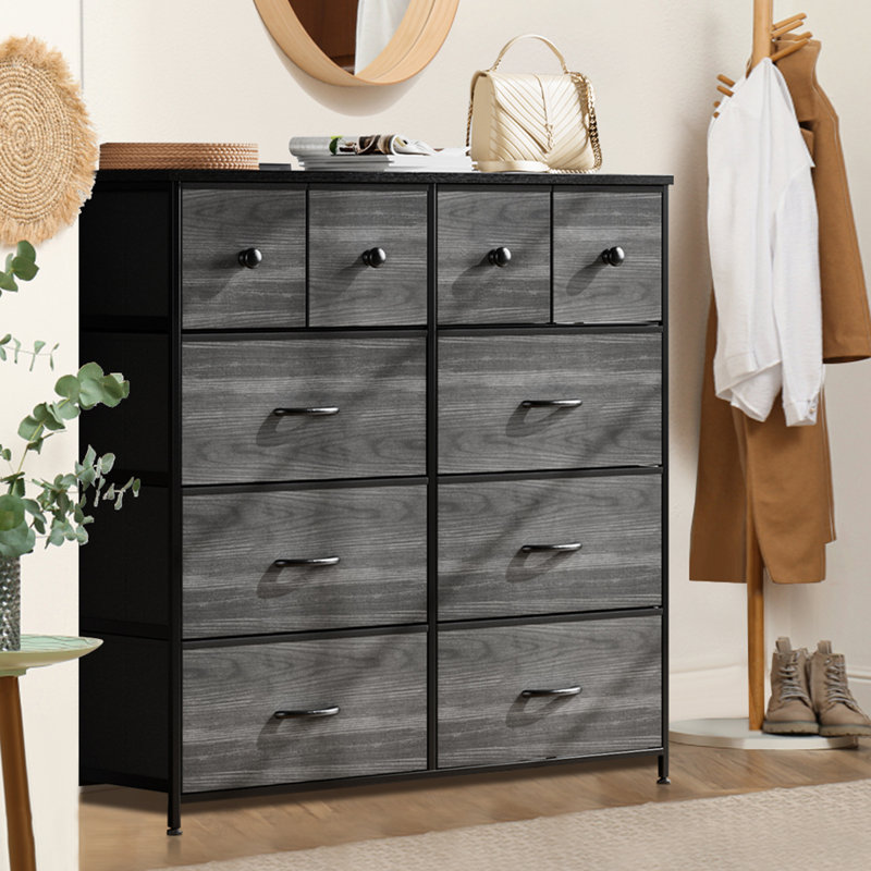 Commode double 10 tiroirs l 39,4 po, Grain de bois noir