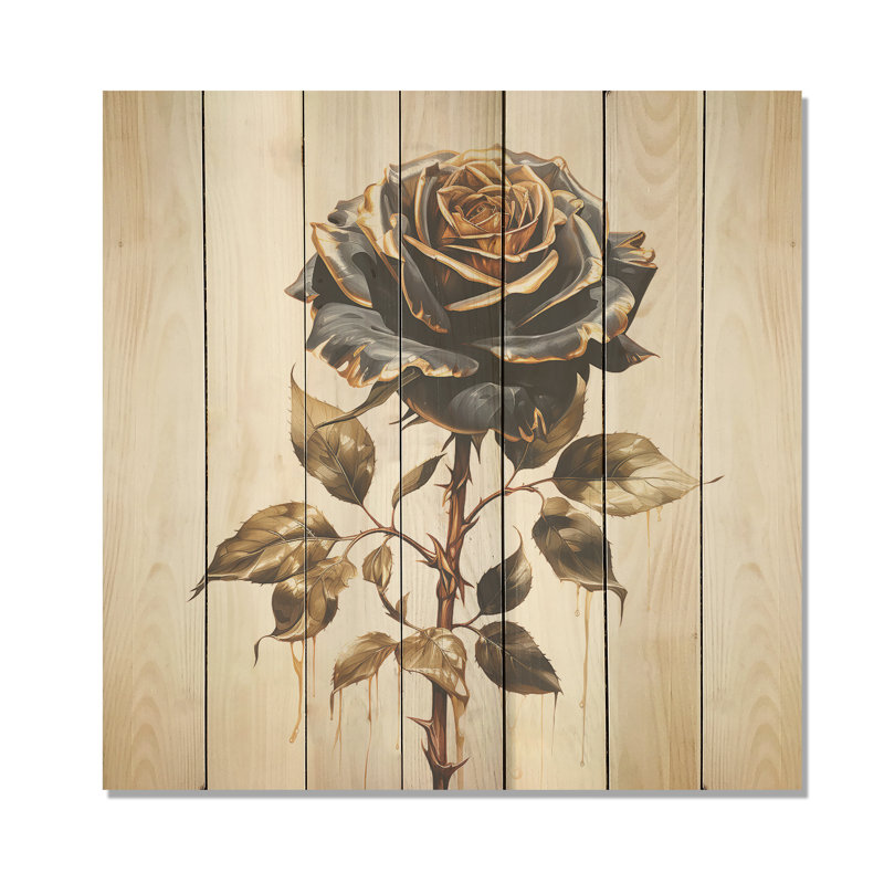 Vintage Rose Rosegold Elegance I - Rose On Wood Print, 15" H x 15" W