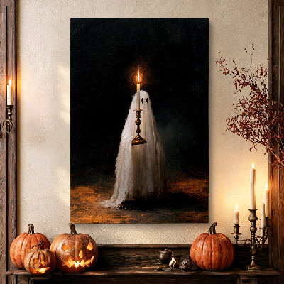 Ghost with Candlestick Dark Academia Canvas Wall Art Gallery Wrapped for Study 24*16 inch (60*40*2cm)