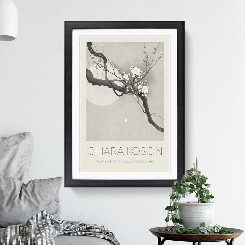 Plum Blossom and Full Moon Print by Ohara Koson - Picture Frame Painting, Black Framed, 36cm H x 27cm W x 2cm D