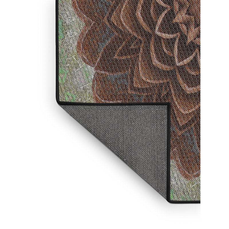 Tapis brun/vert à motifs, Rectangle 4 pi x 6 pi